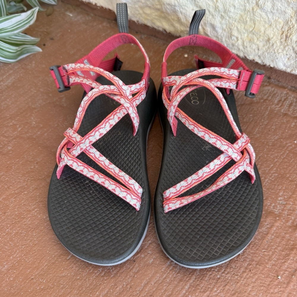Chacos Girls Size 3 Coral Pink Light Blue Double Strap Sandals Kids J180230
